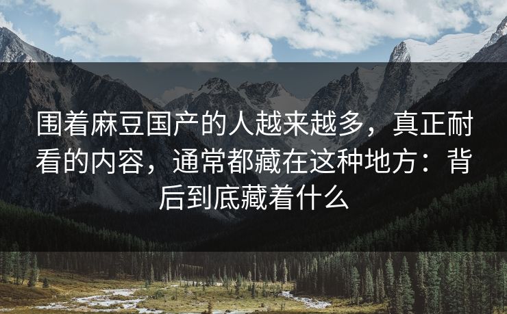 围着麻豆国产的人越来越多，真正耐看的内容，通常都藏在这种地方：背后到底藏着什么