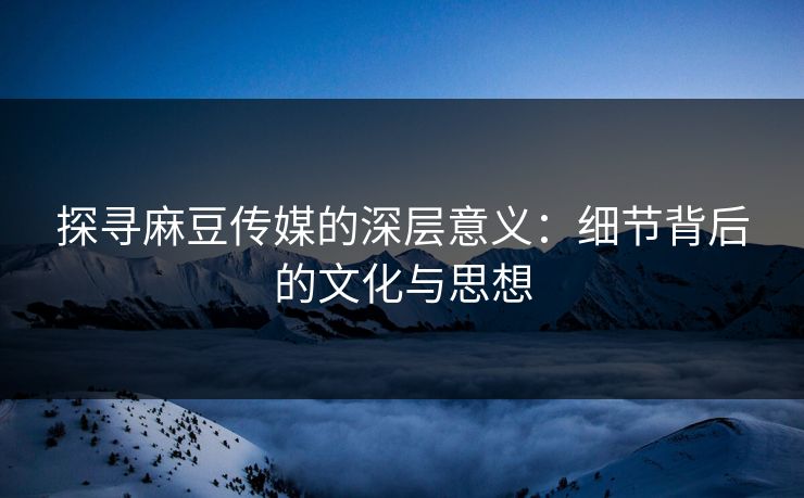 探寻麻豆传媒的深层意义：细节背后的文化与思想